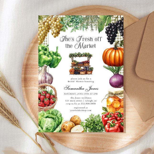 Convite She's Fresh Off The Market Gingham Bridal Shower (Criador carregado)