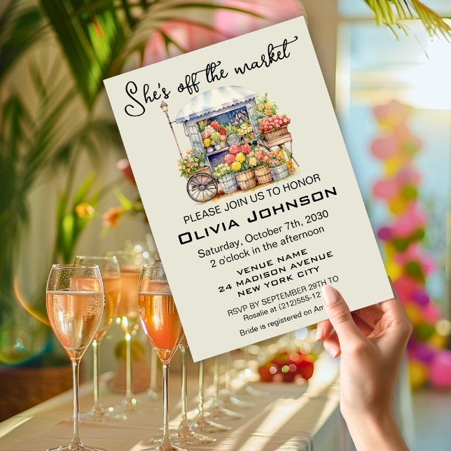 Convite She's off the Market Beige Floral Bridal Shower (She's off the Market Beige Floral Bridal Shower Invitation)