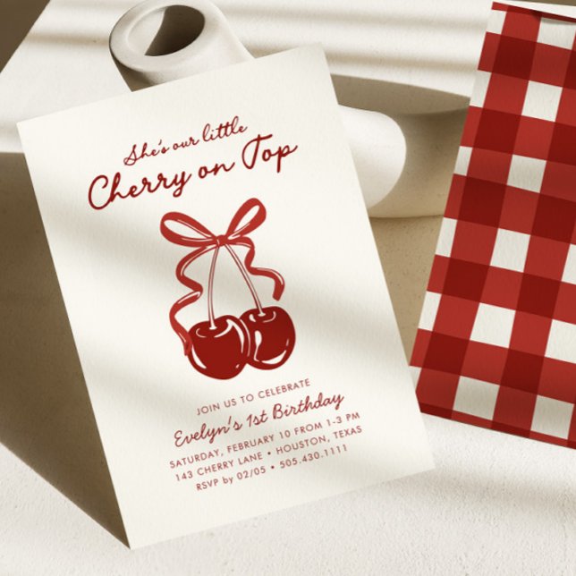 Convite She's Our Little Cherry On Top Girls 1st Birthday (Criador carregado)