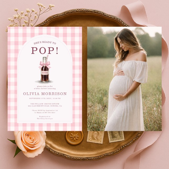 Convite She's Ready to Pop Girl Pink Photo Baby Shower (Criador carregado)