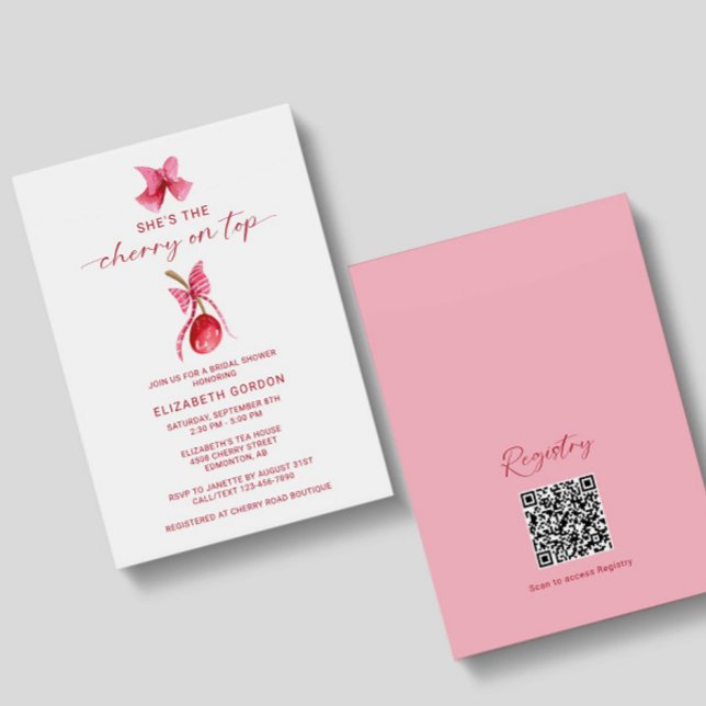 Convite She's the Cherry on Top Bridal Shower QR Registry (Criador carregado)