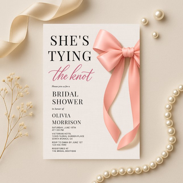 Convite She's Tying The Knot Blush Pink Bow Bridal Shower (Criador carregado)