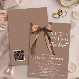 Convite She's Tying The Knot Brown QR Code Bridal Shower