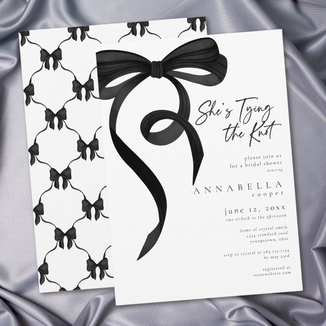 Convite Shes Tying the Knot Chic Black Bow Bridal Shower (Shes Tying the Knot Chic Black Bow Bridal Shower Invitation)