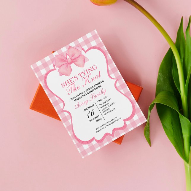 Convite She's Tying the Knot Pink White Bridal Shower (She's Tying the Knot Pink White Bridal Shower)