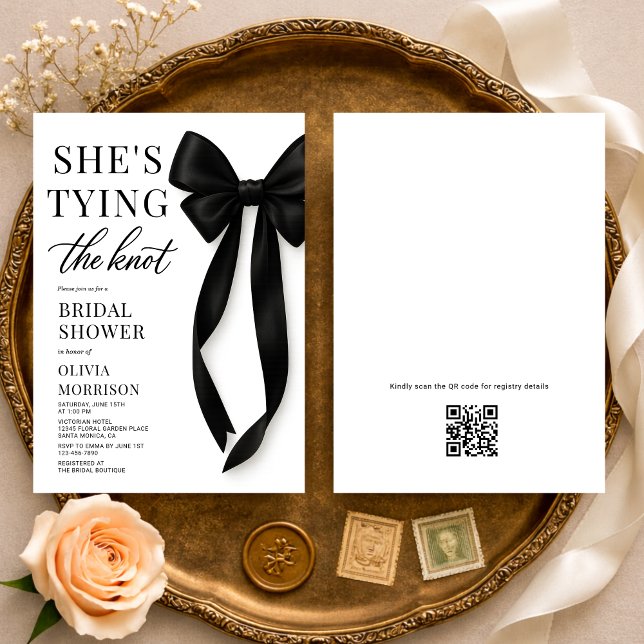 Convite She's Tying The Knot QR Code Bridal Shower  (Criador carregado)