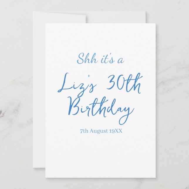 Convite shh é um aniversário de 30 anos nome data azul sim (Frente)