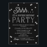 Convite Shh Festa de aniversário Surprise Faux Glitter Con<br><div class="desc">Este Convite de aniversário de Surpresa na moda e Quadrinhos apresenta um tema elegante de confete de brilho prateado com tipografia moderna, excelente para qualquer idade. Personalizar a cor do plano de fundo. *Observe que este não é um brilho real e será impresso sem formatação. Para um convite ainda mais...</div>