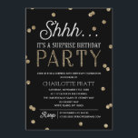 Convite Shh Surprise Festa de aniversário Faux Glitter Con<br><div class="desc">Este Convite de aniversário chic e na moda Surprise apresenta um tema elegante de confete de brilho dourado com tipografia moderna que é excelente para qualquer idade. Personalizar a cor de fundo. *Observe que isso não é uma falha real e será impresso plano. Para um convite ainda mais memorável, selecione...</div>