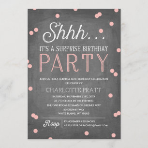 Convite Shh Surprise Festa de aniversário Pink and Chalkbo
