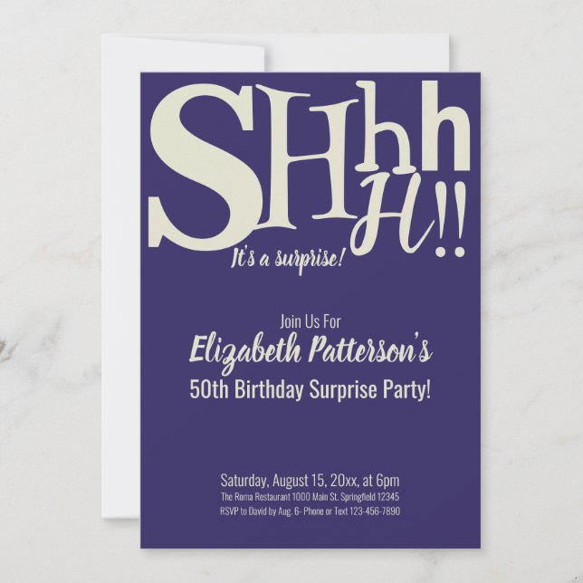 Convite Shhh É um Festa de aniversário Surpresa Azul Adult (Frente)