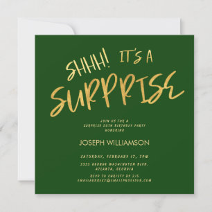 Convite Shhh! É um Surpresa 50º aniversário Dourado Verde