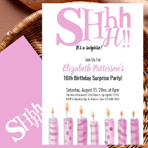 Convite Shhh É uma Festa de Aniversário de 16 Anos Cor-de-