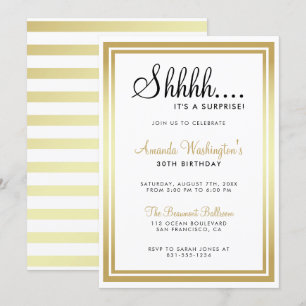 Convite Shhh.. Eu não sou uma surpresa! Elegante Dourado B