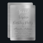 Convite Shhh! Festa de aniversário Surprise Silver<br><div class="desc">Shhh! Festa de aniversário Surpresa Faux Silver Faux Metálico Polida Foil Metálica Polida Chamas Girly Birthday. Os Convites de festas de aniversários Modernos e Chic Surprise usam a popular tipografia manuscrita e são perfeitos para convidar convidados para uma Festa de aniversário Surpresa feminina. Se você precisar de itens adicionais correspondentes,...</div>