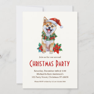 Convite Shiba Inu em uma festa de Natal de Pet de Papai No