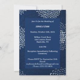 Convite Shibori Japonês Tradicional de Azul Indigo