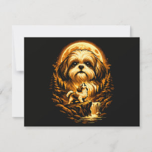 Convite Shih Tzu Uivando para a Lua Cachorro Engraçado