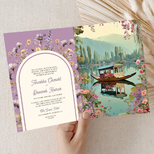 Convite Shikara Floral Cashemira Lago Dal Casamento Indian