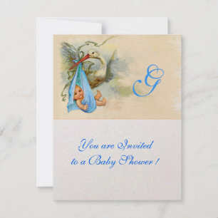Convite Shimmer branco do CHÁ do menino BABY STORY AZUL