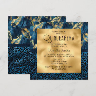 Convite Shimmer de Impressão do Leopardo Tropical Azul Qu