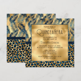 Convite Shimmer de Impressão do Leopardo Tropical Azul Qui