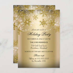 Convite Shimmer Snowflake Festa de Natal Dourada