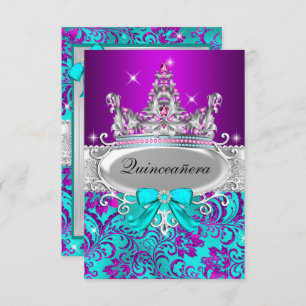 Convite Shimmer Tiara Quinceanera, Teal Roxo