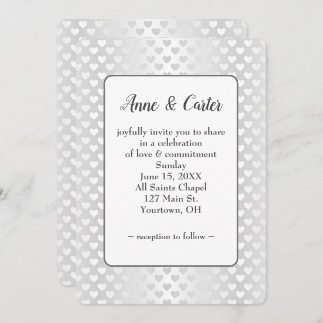 Convite Shimmer White Wedding Hearts (Frente/Verso)