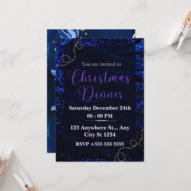Convite Shimmering Blue Christmas Jantar Invitation! (Frente/Verso In Situ)