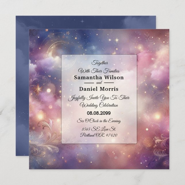 Convite Shimmering Celestial Stardust Skies Casamento (Frente/Verso)