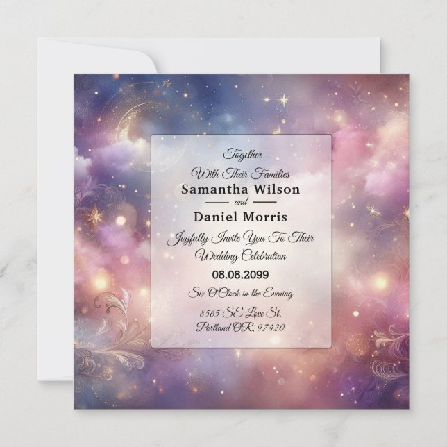 Convite Shimmering Celestial Stardust Skies Casamento (Frente)