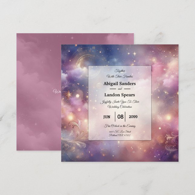 Convite Shimmering Celestial Stardust Skies Casamento (Frente/Verso)