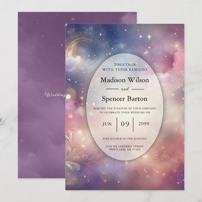 Convite Shimmering Celestial Stardust Skies Casamento (Frente/Verso)