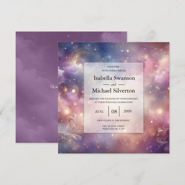 Convite Shimmering Celestial Stardust Skies Casamento (Frente/Verso)