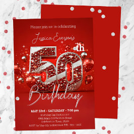 Convite Shimmering Red e Silver 50ª Festa de aniversário