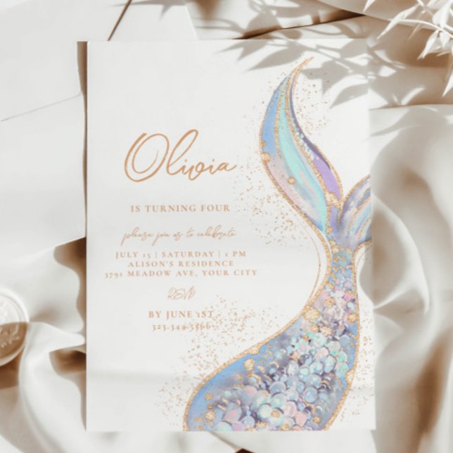 Convite Shimmermid Tail Invitation Aniversário (Criador carregado)