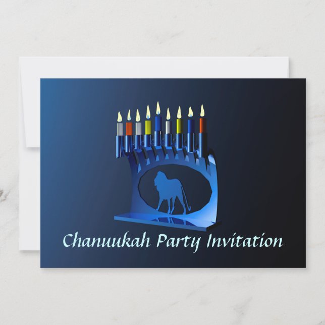 Convite Shiny Blue Chanukkah Menorah (Frente)