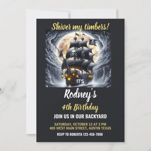 Convite Shiver My Timbers Pirate Theme Birthday Invitation (Frente)