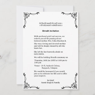 Convite Shok Sandesh Hindu Shraddh