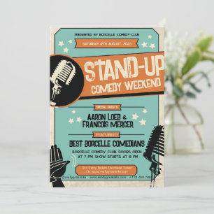 Convite Show de Comédia Stand Up Retro Vintage Grunge