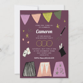 Convite Show de Mágica Roxo para Aniversário de Crianças