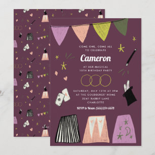 Convite Show de Mágica Roxo para Aniversário de Crianças