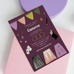Convite Show de Mágica Roxo para Aniversário de Crianças