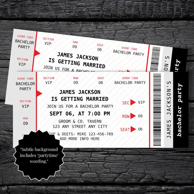 Convite Show Ticket Music Bachelor Party (Concert Ticket Music Bachelor Party Invitation)