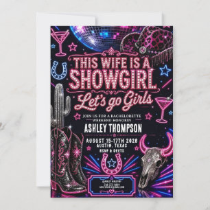 Convite Showgirl Neon Fim de Semana Austin Despedida de So