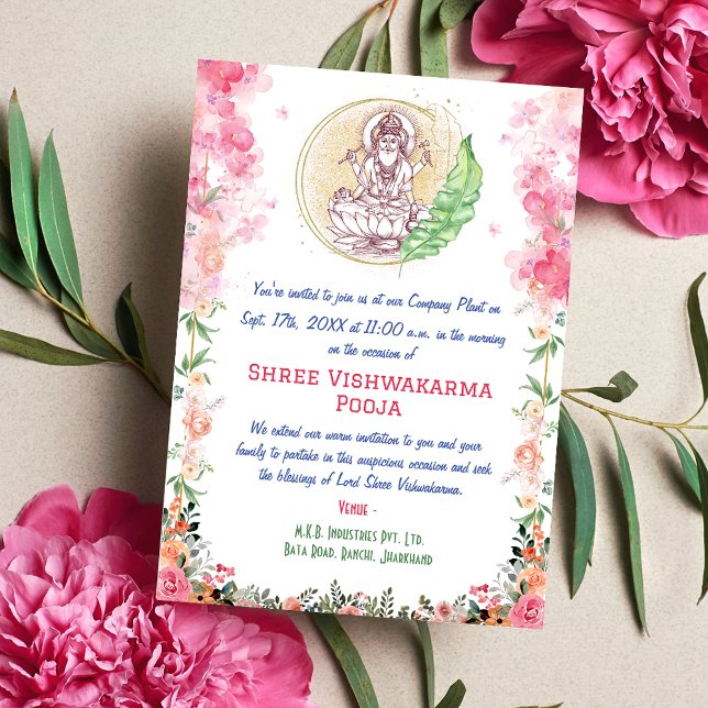 Convite Shree Vishwakarma Pooja Floral (Criador carregado)