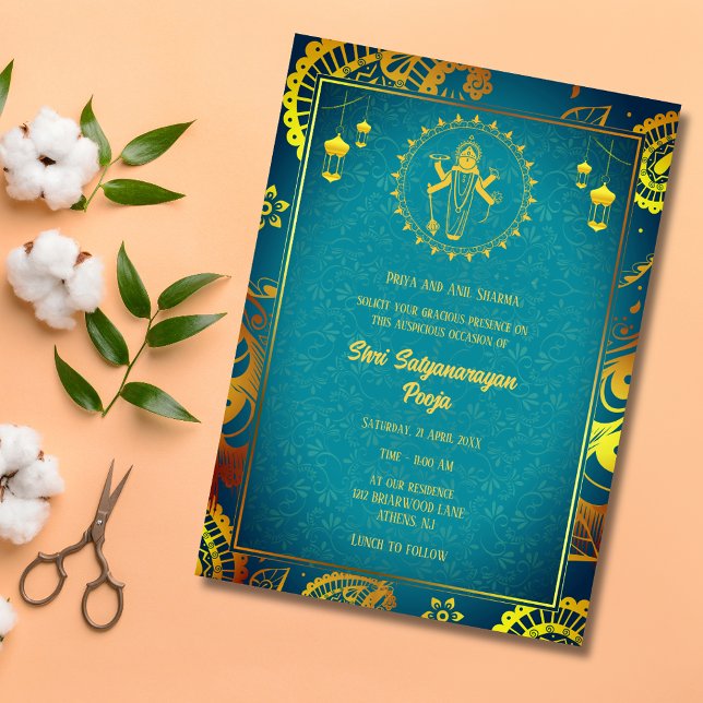 Convite Shri Satyanarayan Pooja Hindu (Criador carregado)