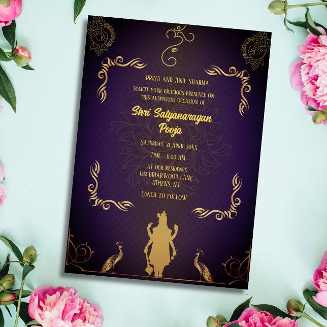 Convite Shri Satyanarayan Pooja Hindu (Criador carregado)