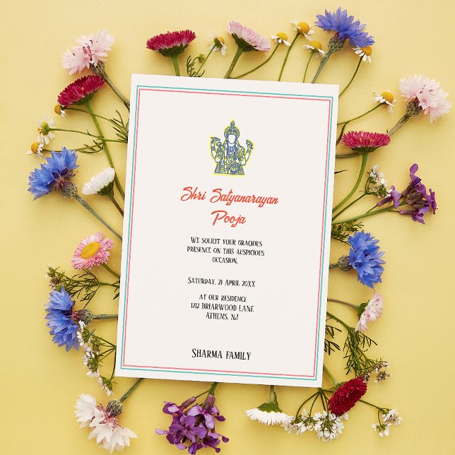 Convite Shri Satyanarayan Pooja Minimamente Hindu Indiano (Criador carregado)
